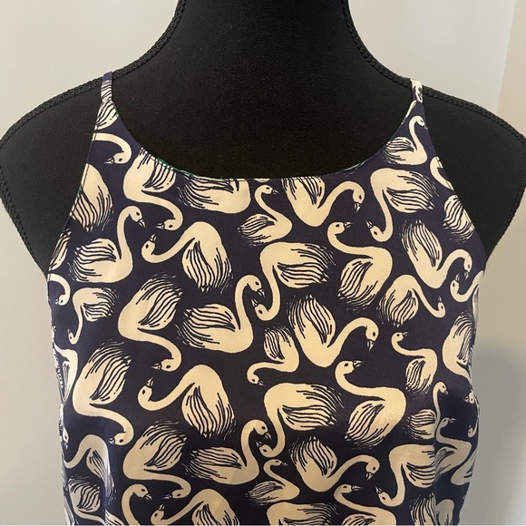 Anthropologie Porridge Open Back Blue & White Swan Print Top GUC - Picture 5 of 9